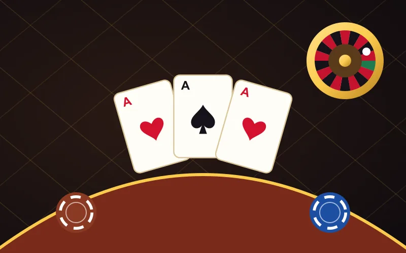 Dream Pokies casino and card games Dream Pokies casino card games: three aces on a table with chips and a roulette wheel